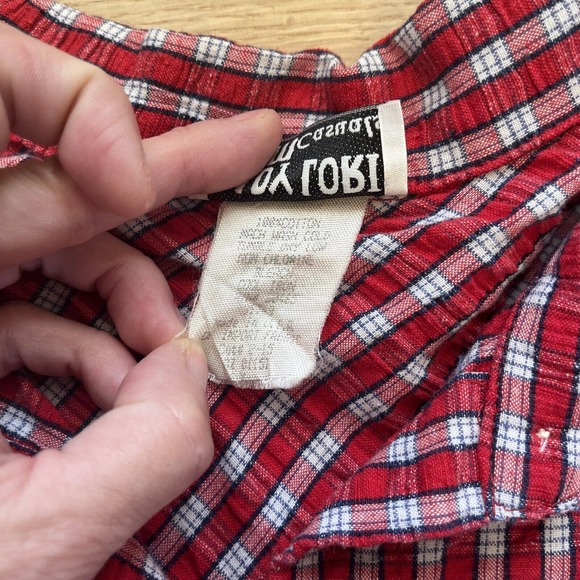 Vtg Lady Lori Womens Red Plaid Tunic Top Sz XL Lagenlook Button Up Lumberjack - Picture 13 of 15